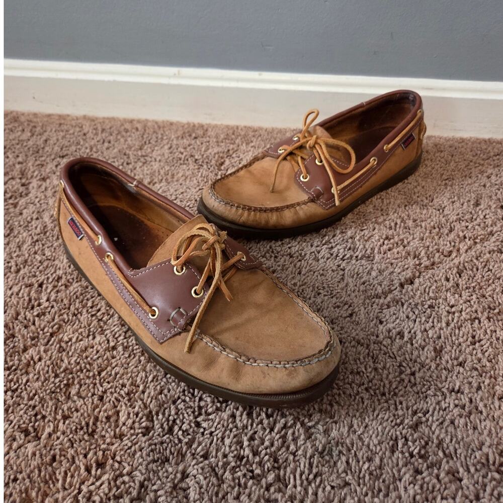 Sebago boat shoes dockside tan leather slip on mens loafers 12